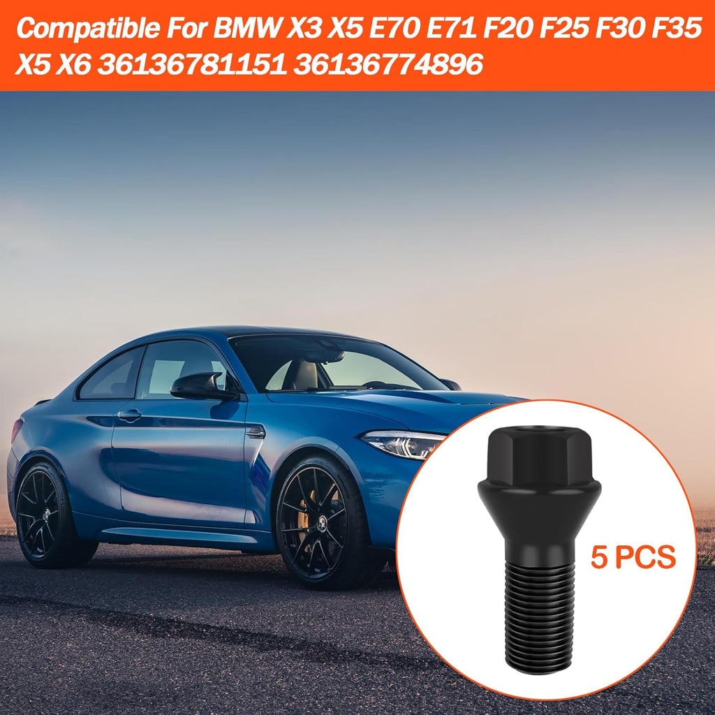 Wheel Lug Bolt Stud M14×1.25 Lug Nuts Compatible with BMW F30 F35 F10 F25 X3 E70 X5 (5 Pack)