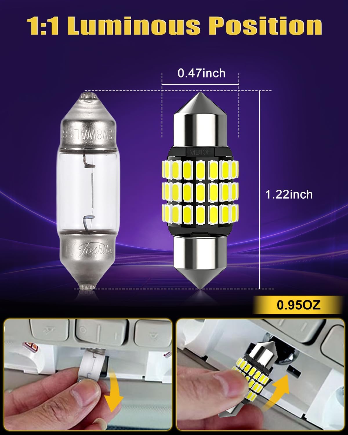 DE3175 LED Bulb White for Dome Map Door Interior Door Trunk Lights, DE3175 DE3021 6428 DE3022 30MM 1.18” LED Bulbs 6500K Super Bright, Canbus Error Free 27-SMD 3014 Chips (4-Pack)