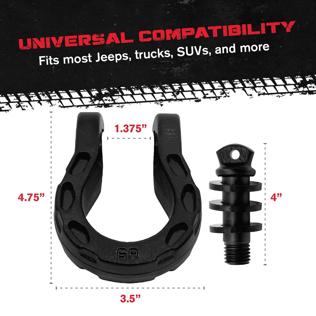 GearAmerica Mega Shackles – 68,000 lbs Capacity, Stronger Than 3/4" D Rings –Tow Shackle & 7/8" Pin & Washers – Securely Connect Tow Strap or Winch Rope for Off-Road Recovery - Black, 2-Pack