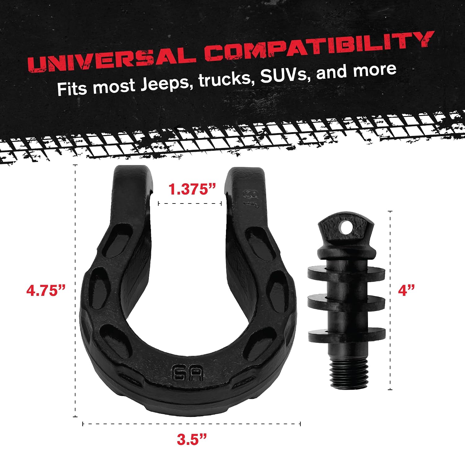 GearAmerica Mega Shackles – 68,000 lbs Capacity, Stronger Than 3/4" D Rings –Tow Shackle & 7/8" Pin & Washers – Securely Connect Tow Strap or Winch Rope for Off-Road Recovery - Black, 2-Pack