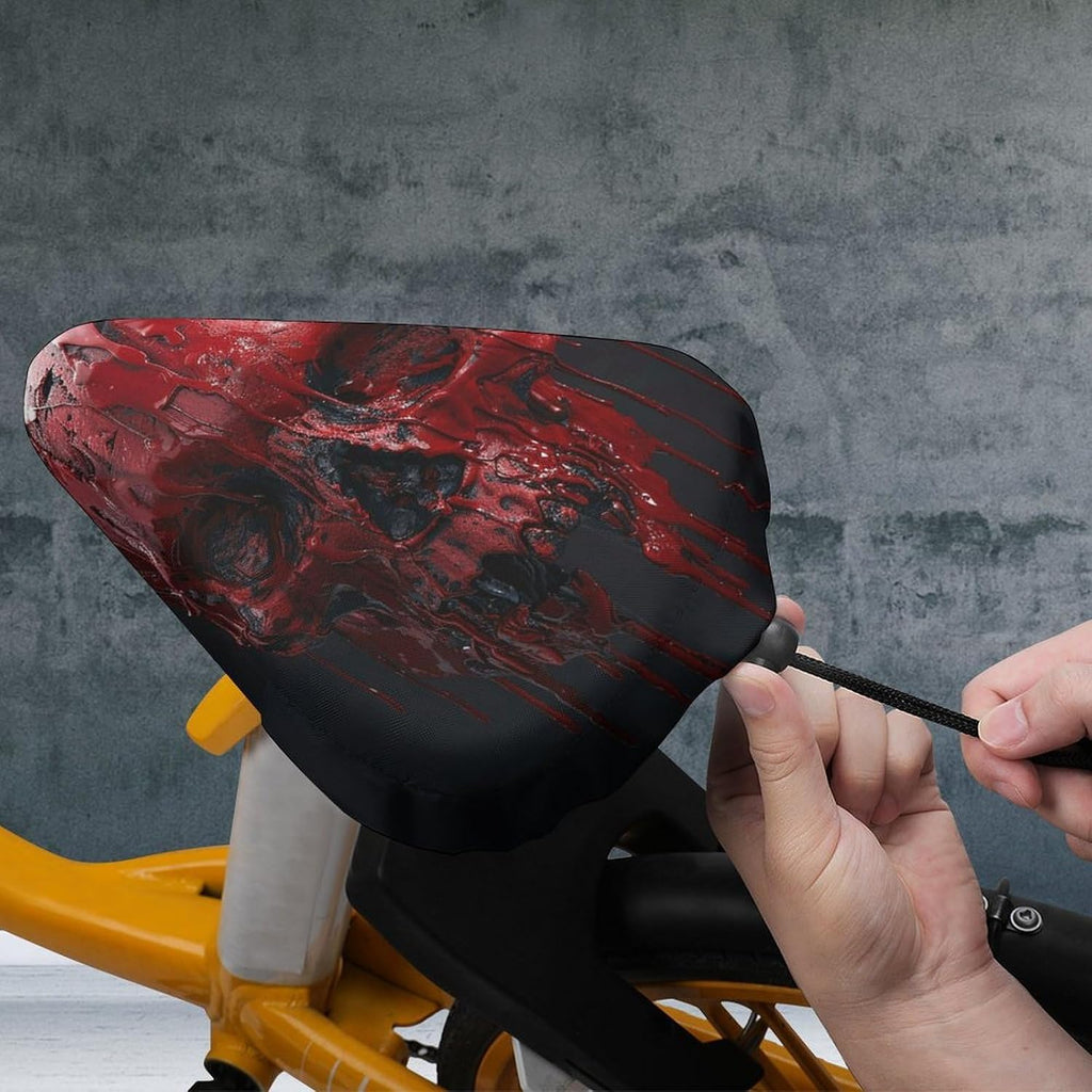 Skull Dripping Red Bike Seat Cover Waterproof Bike Seat Cushion with Adjustable Drawstring Universal Fit Bicycle Accessories, Non-Slip Bicycle Saddle Protector for Sun & Dust (14.5x10.6 in)