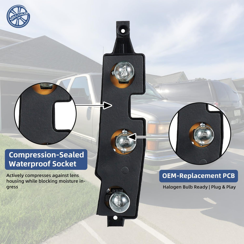 Tail Light Connector Plate with Bulbs Kit for 1988-2000 Chevy/GMC C/K 1500/2500/3500 Pickup, Suburban, Tahoe, Blazer, Escalade | Complete Socket Circuit Board, Fleetside, Left Driver Side