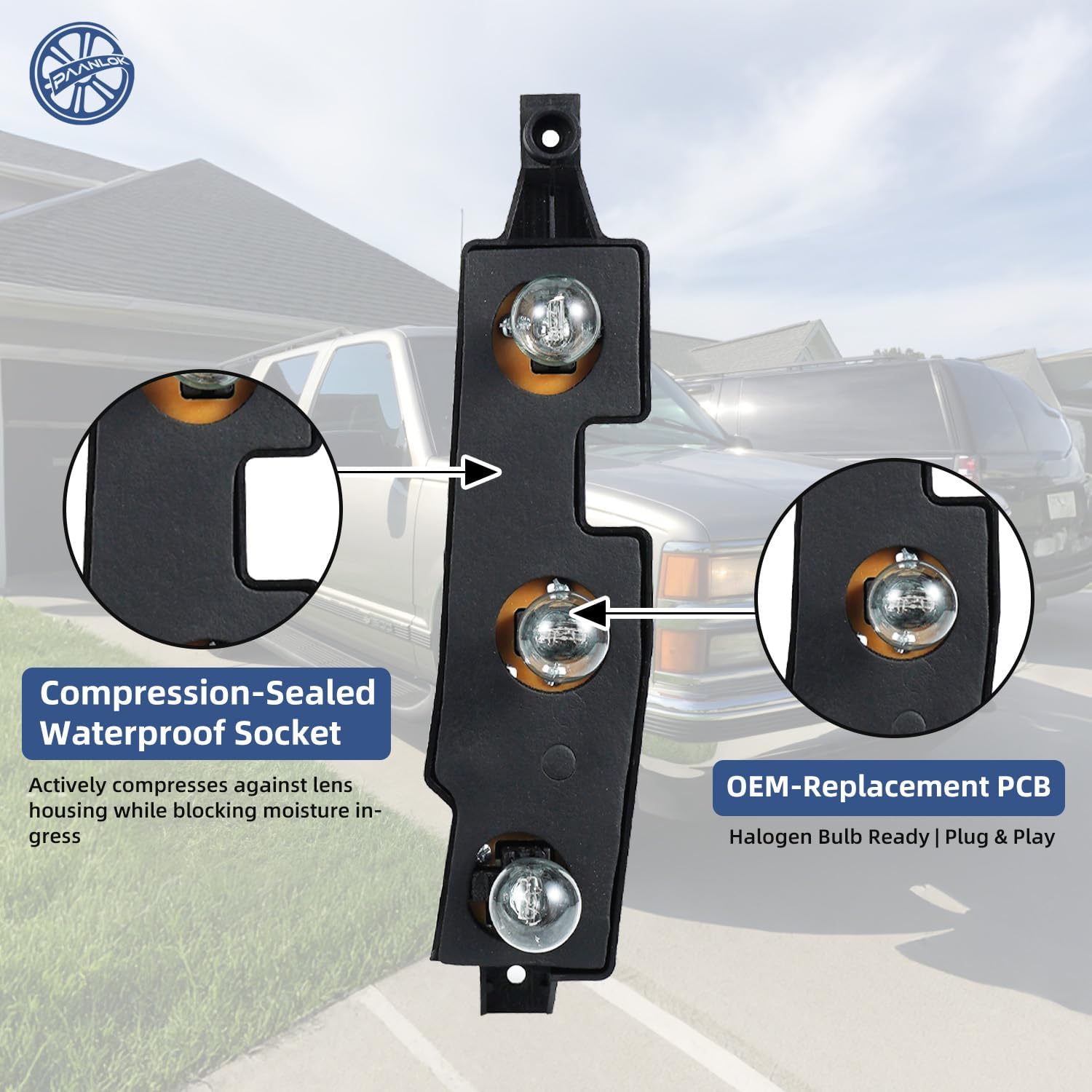 Tail Light Connector Plate with Bulbs Kit for 1988-2000 Chevy/GMC C/K 1500/2500/3500 Pickup, Suburban, Tahoe, Blazer, Escalade | Complete Socket Circuit Board, Fleetside, Left Driver Side