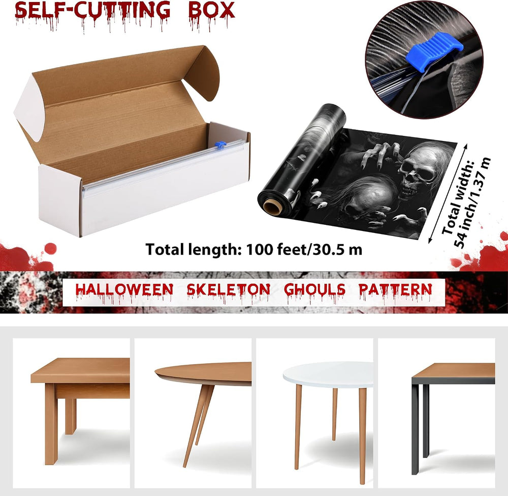 Kochorie 100 Ft x 54 Inch Halloween Graveyard Skeleton Tablecloth Roll with C...