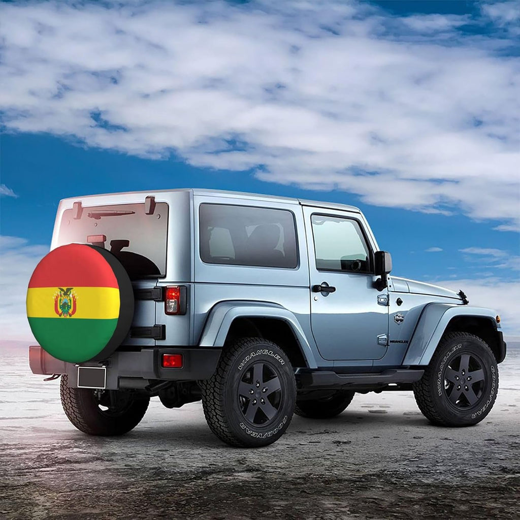 Flag of Bolivia Print Universal Spare Tire Cover for RV, Jeep | Wheel Protector Fits Rv, Trailer, Jeep, Shield Tires From Sun, Dirt And Rain For Outdoor Storage