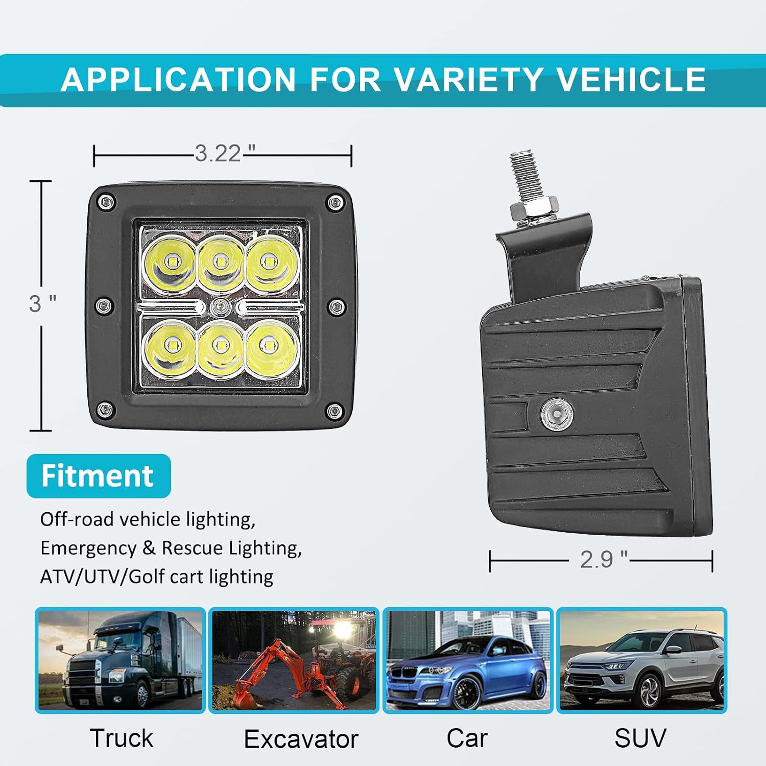 Dasen LED Light w/Wiring Mount Bracket kit Rear Roll Cage Spotlight 3 Inch 24W Backup Reverse LED Compatible with Polaris Ranger Full Size 2013-2025
