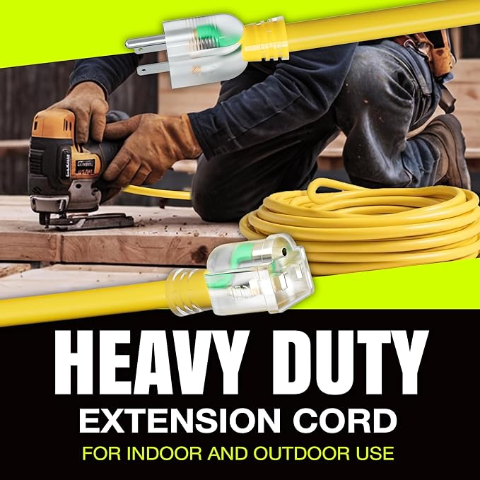 10ft Outdoor/Indoor Extension Cord 16/3 Gauge Heavy Duty 3 Prong SJTW, - Image 7