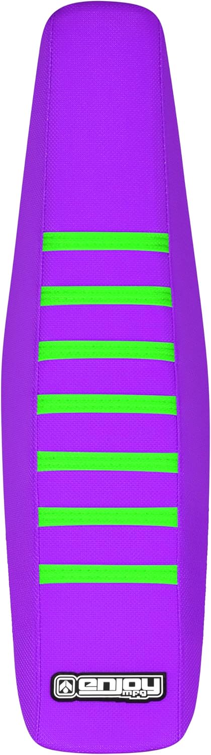 Enjoy Mfg USA-Made Seat Cover - Compatible with Kawasaki KX125 KX250 (1999-2002) _#77 (All Purple with Flo Green Ribs)