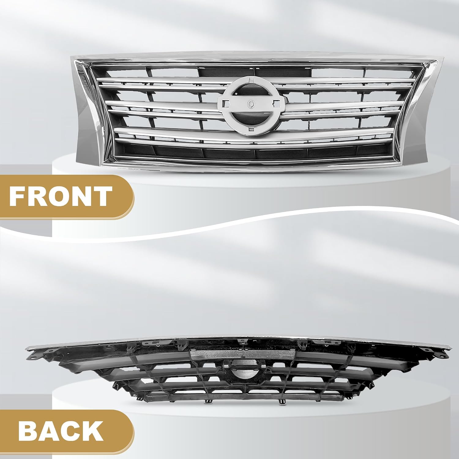 PartsFlow Front Bumper Grille Upper Grill Chrome Shell Black Insert For 2013 2014 2015 Nissan Sentra NI1200252