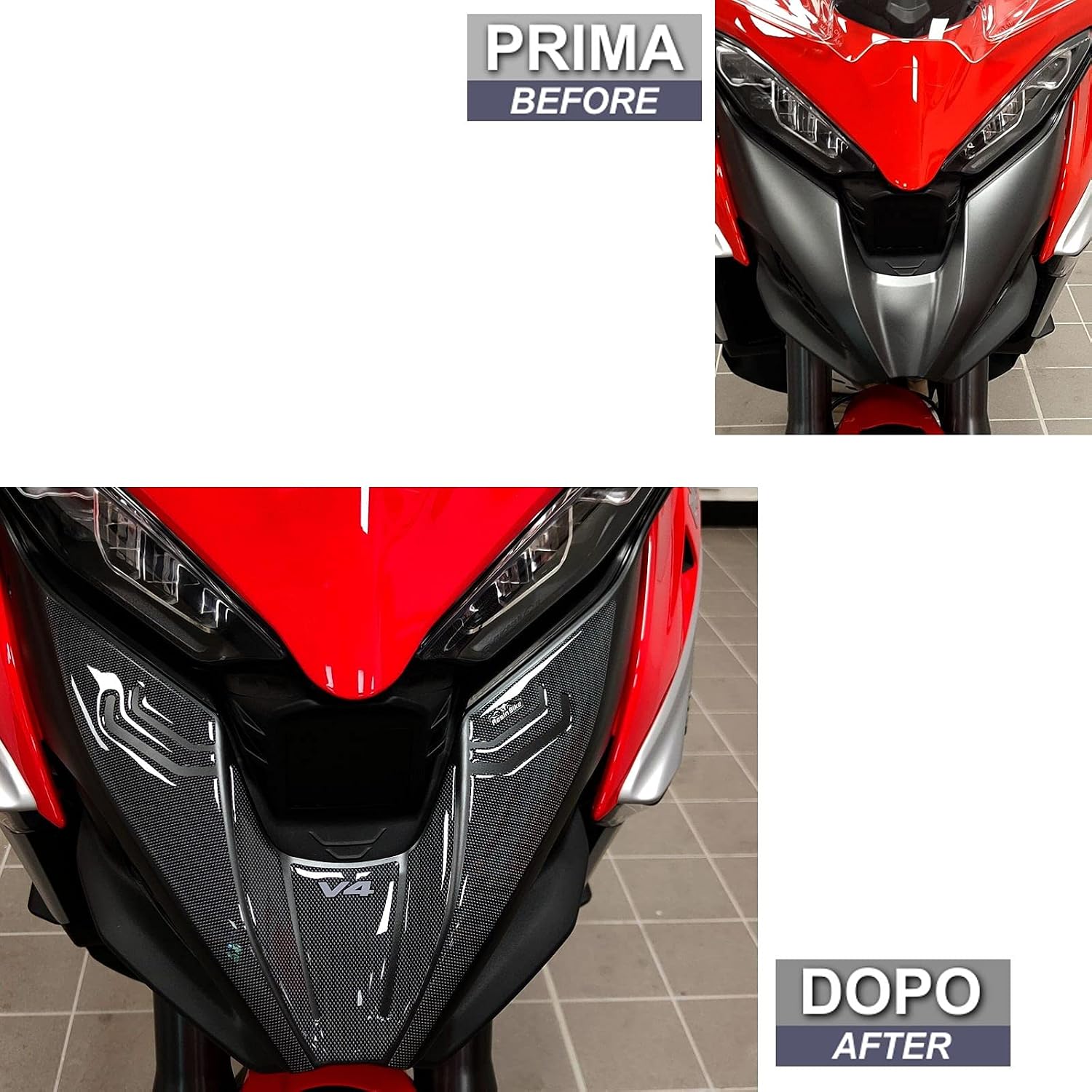 Resin Bike Motorcycle 3D Stickers Compatible with Ducati Multistrada V4 1100 2021-2023. Front Tip Protection from Bumps and Scratches. Resin Stickers - Made in Italy