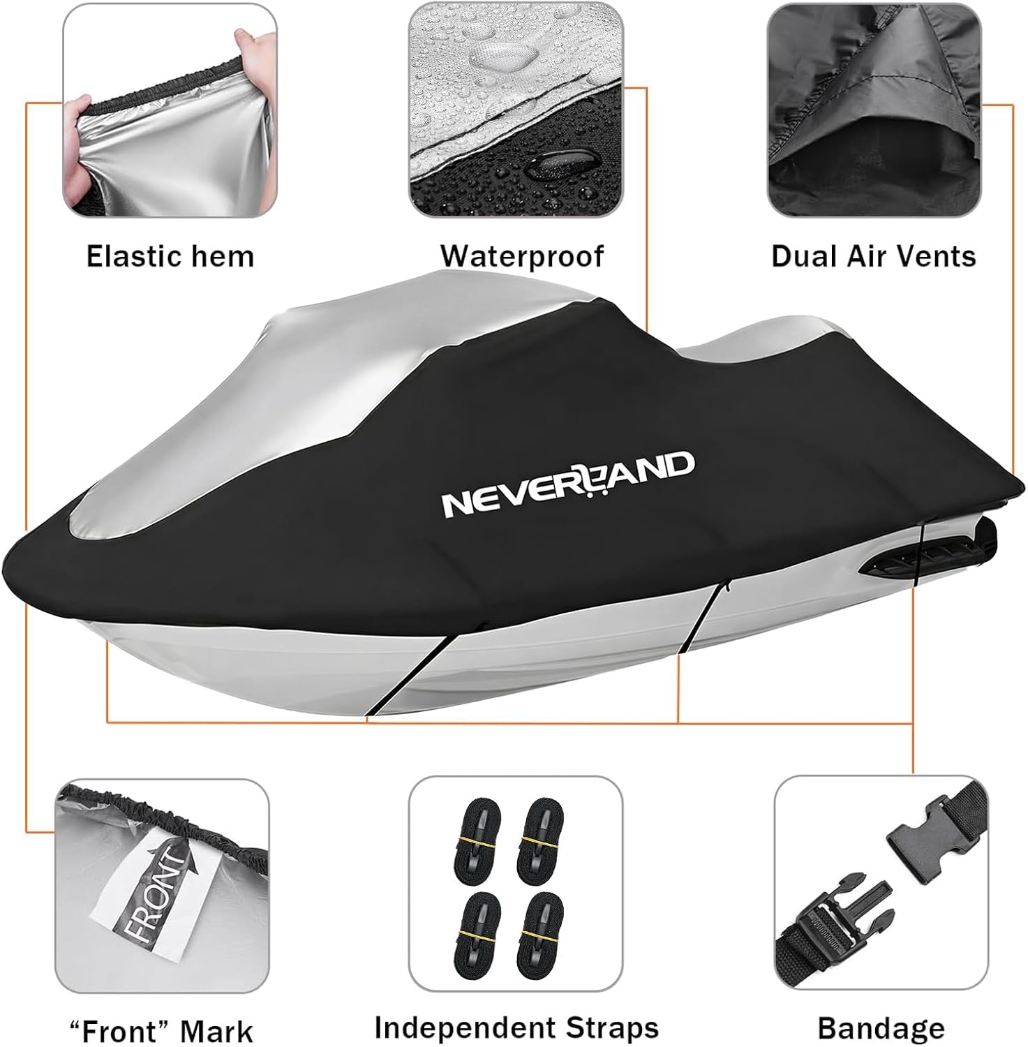 Jet Ski Cover Jetski Cover Compatible with Yamaha Seadoo, Trailerable Jet Ski Covers 2 3 Seater UV Resistant Waterproof Heavy Duty Jetski Covers with 2 Air Vents Suitable for PWC Lengths 115'' to 120"