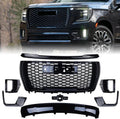 Grille Set 8pcs Compatible with 2021-2024 GMC Yukon/Yukon XL Denali Front Upper Grill Upper Lower Hood Molding Trim Camera bracket Fog Light Bezel Fog Light Covers Gloss Black Kit
