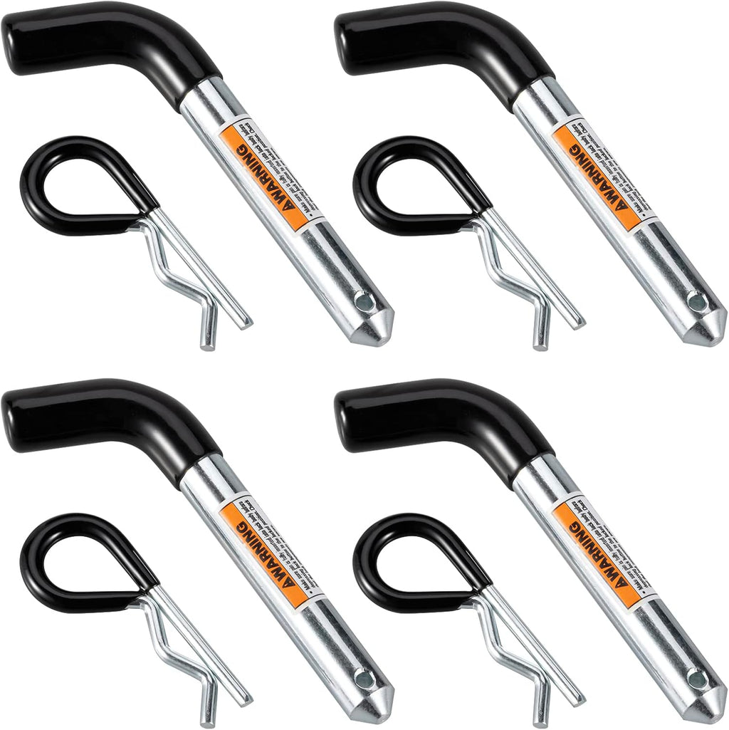 TOPSHINE Trailer Hitch Pin & Clip 4 Pack, 5/8 Inch Diameter with Rubber-Coated Vinyl Black Grip, Fits 2" Receiver