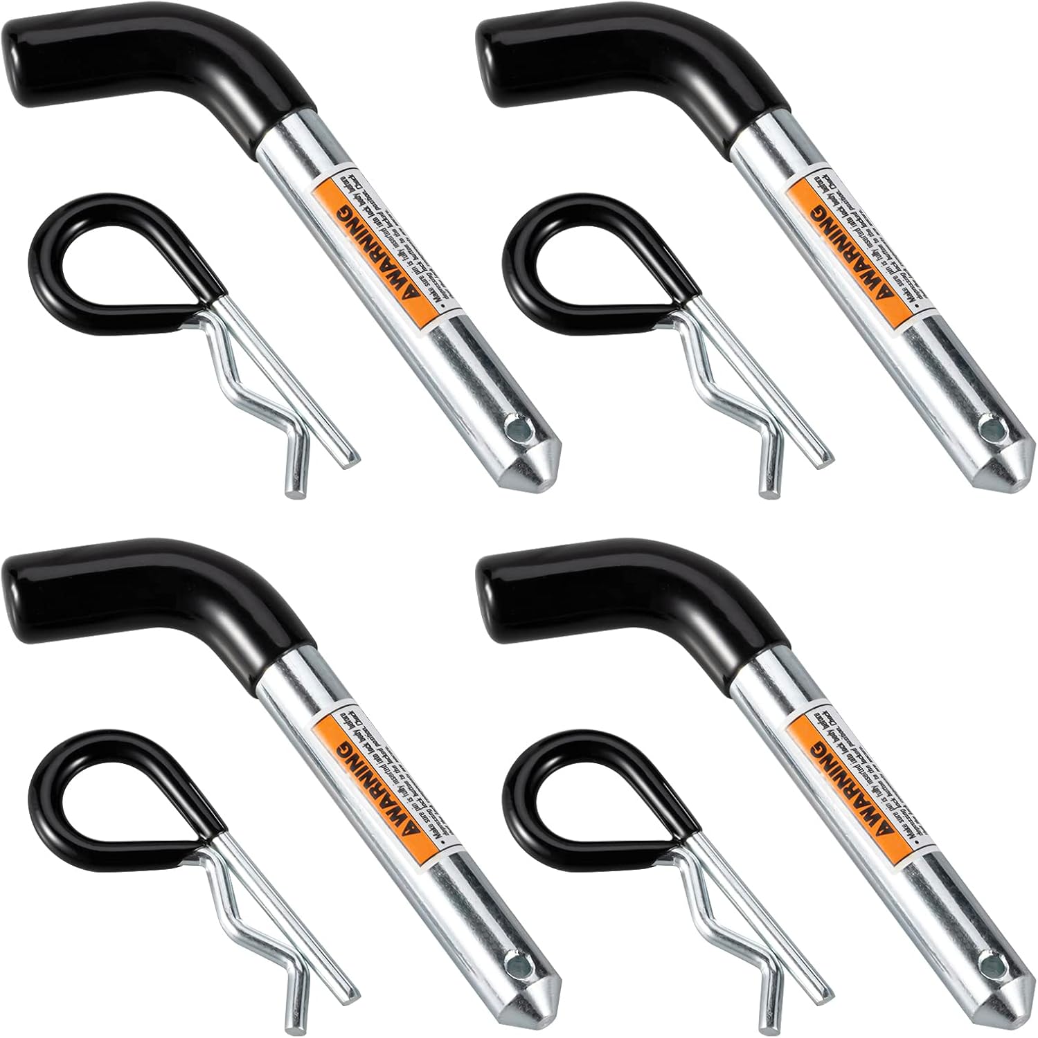 TOPSHINE Trailer Hitch Pin & Clip 4 Pack, 5/8 Inch Diameter with Rubber-Coated Vinyl Black Grip, Fits 2" Receiver