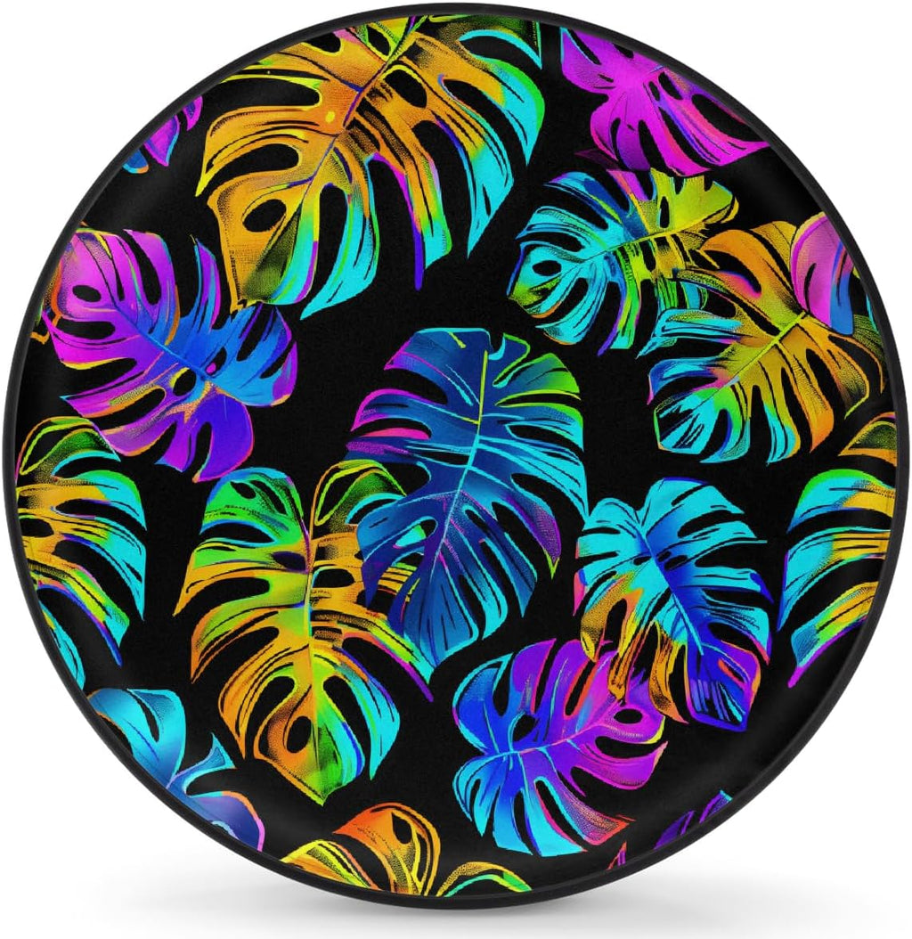 Spare Tire Cover Colorful Palm Leaves Wheel Covers Protectors Waterproof Dust-Proof Universal Fit Trailer, RV, SUV and Many Vehicle 17 Inch,A-827