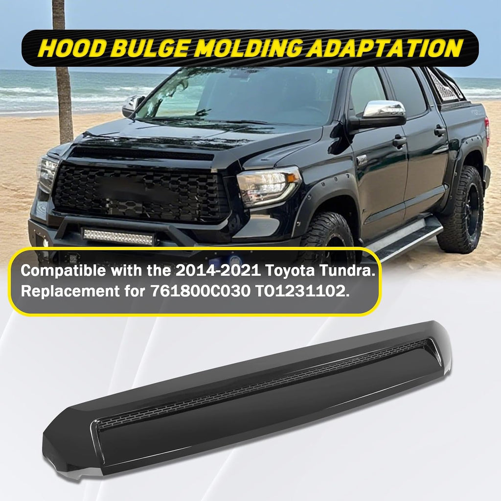 Hood Bulge Molding Grille Trim Compatible with 2014-2021 Tundra | Front Upper Hood Molding Grille Trim Compatible with Toyota Tundra Hood Scoop Upper Grille 761800C030 TO1231102, Glossy Black