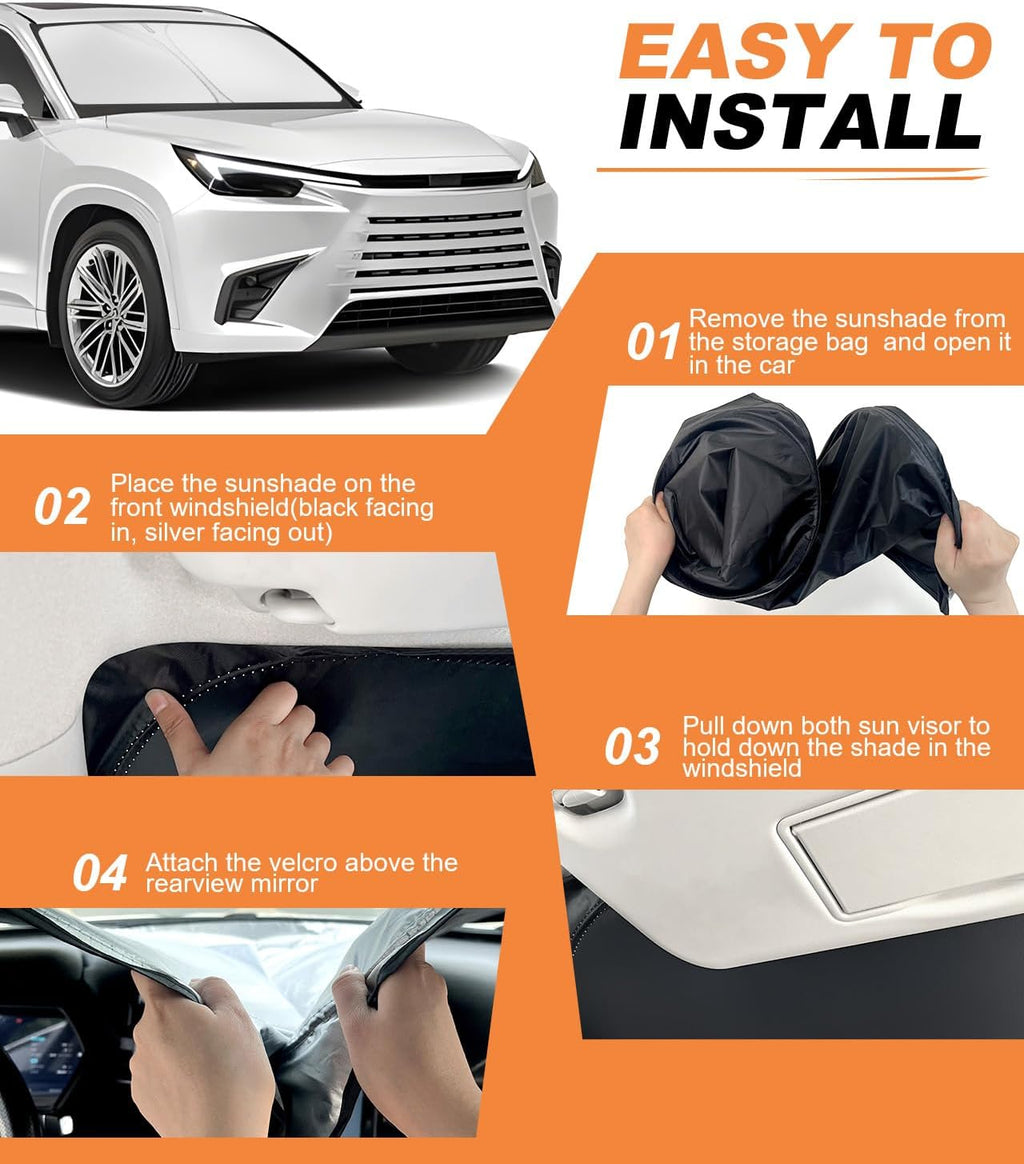 Front Windshield Sun Shade Custom Fit for 2024-2026 Lex-us TX TX350/500h/550h+, Block UV Rays Foldable Sunshade Sun Visor Accessories