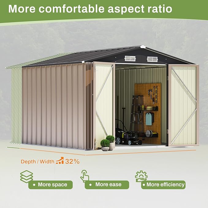 Patiowell 8x10 FT Outdoor Storage Shed, Large Garden Tool Metal Shed - Image 4