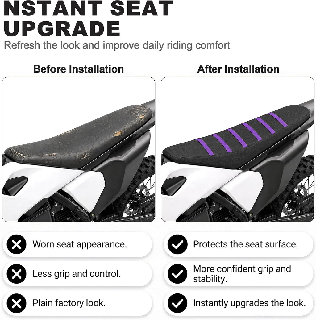 Gripper Dirt Bike Seat Cover Non-Slip Rubber Motocross Seat Cover, Compatible with CRF110F CRF125F YZF WRF KLX110 RMZ SXF EXC Pit Bike Motorcycle (Universal Cut-to-Fit,Purple)