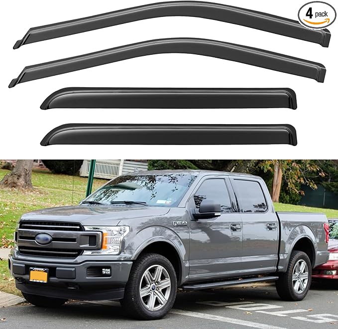 Window Visors Rain Guards for 2015-2025 Ford F150 SuperCrew, Out-Channel Sun by YQAUTEC