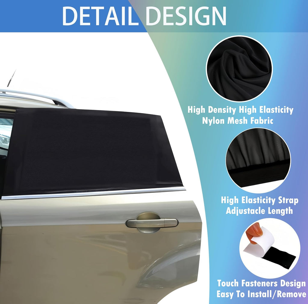 Car Window Sun Shade Cover -2 Pack Breathable Mesh Car Rear Side Window Screens for Camping, Sunshade UV Protection for Baby Kids Pet, Mosquito Net Curtain Fit for Most(95%) of Cars, Size M