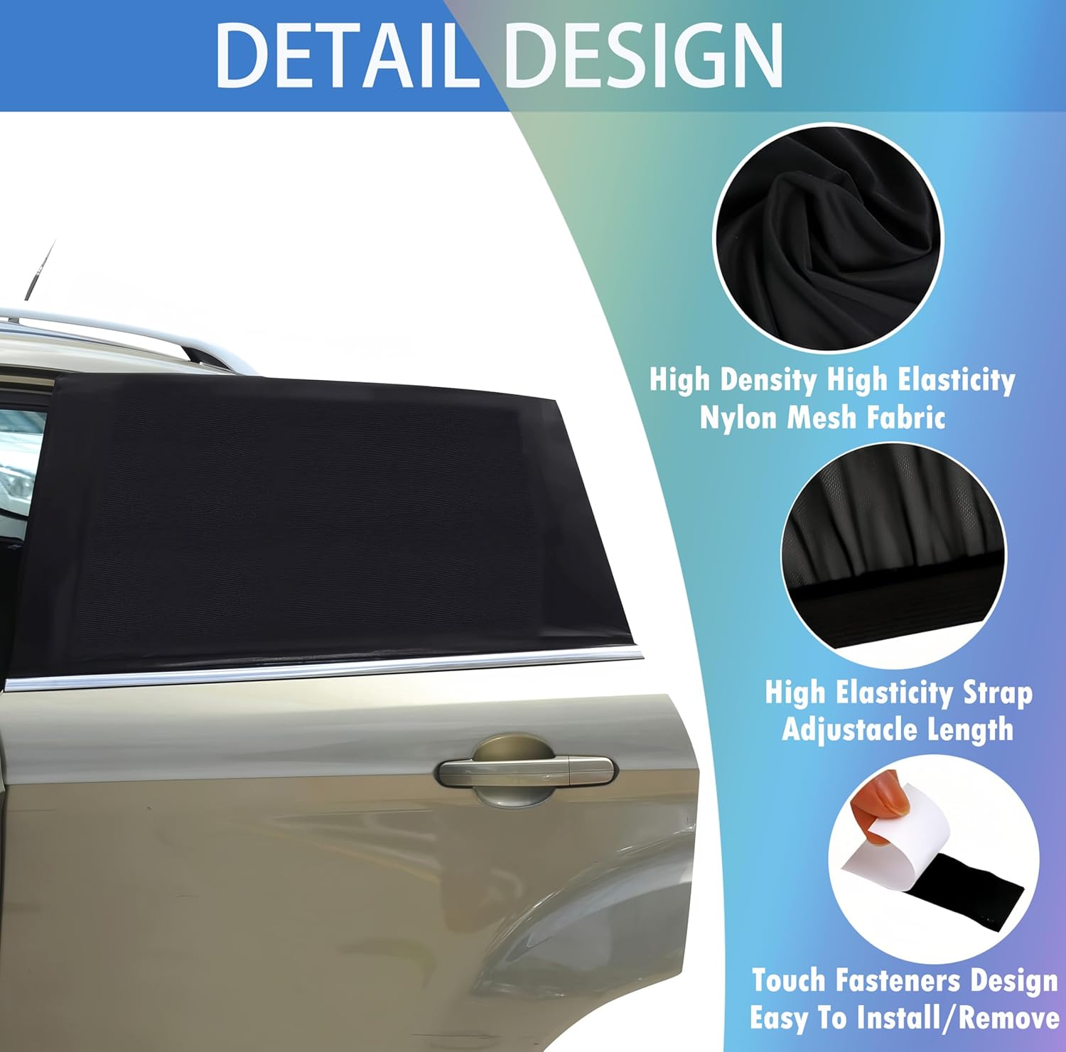 Car Window Sun Shade Cover -2 Pack Breathable Mesh Car Rear Side Window Screens for Camping, Sunshade UV Protection for Baby Kids Pet, Mosquito Net Curtain Fit for Most(95%) of Cars, Size M