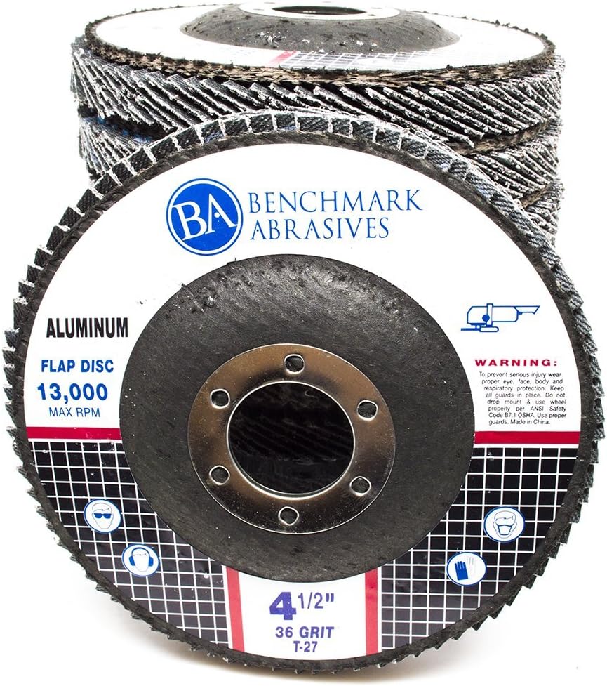 benchmark abrasives 4.5" x 7/8" premium stearate coated shown in use