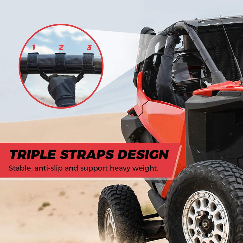 KEMIMOTO Roll Bar Grab Handles for UTV, ATV & SXS - Black Breathable Paracord Enhanced Hand Grips, 2Pack, Fits 1.5" to 2" Roll Bars, Compatible with Polaris RZR, Can-Am X3, Talon, Kawasaki Teryx