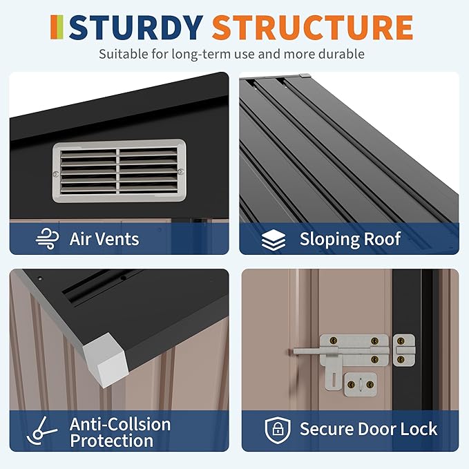 4x8 FT Metal Outdoor Lean to Storage Shed, Lean to Garden Shed Utility Tool Shed - Image 5