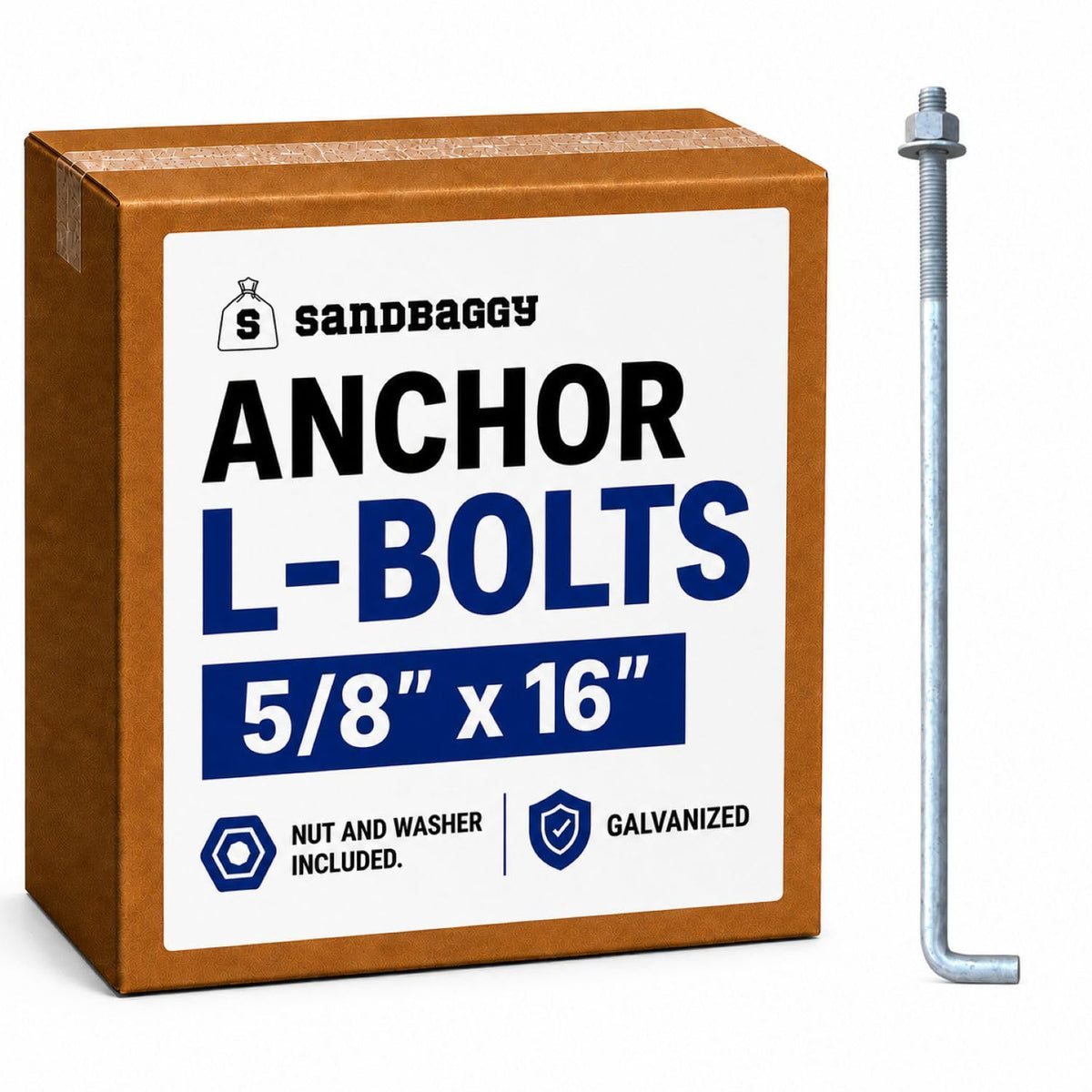 sandbaggy 5/8" x 16" threaded concrete anchor l-bolts, main product view
