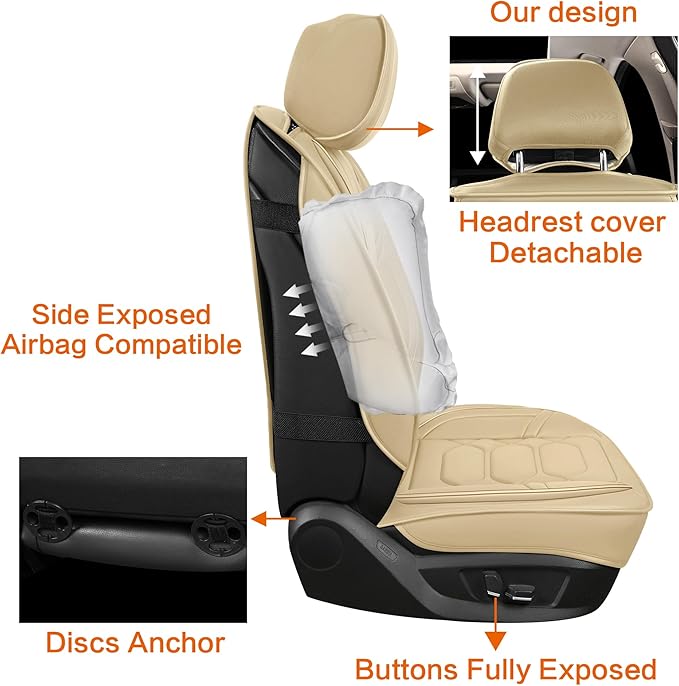 Pariitadin Leather Car Seat Covers Full Set, Waterproof Breathable Faux Leather - Image 5