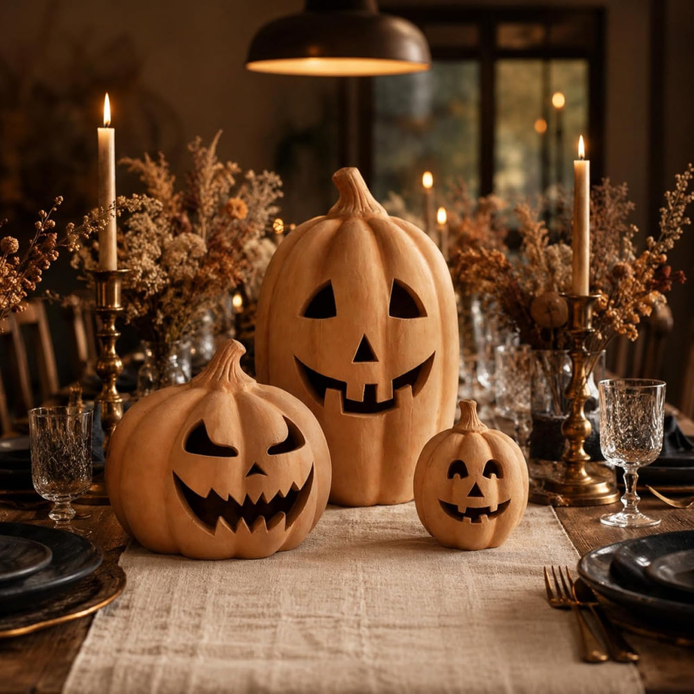 Whaline 3 Pcs Halloween Terracotta Pumpkin Lantern Halloween Decor