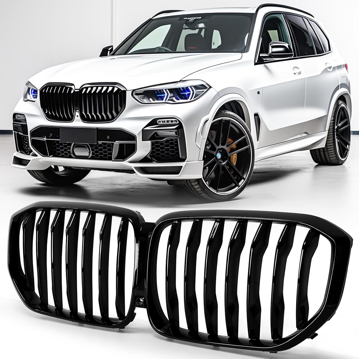 X5 G05 Gloss Black Kidney Grill Grille Fit for 2019 2020 2021 2022 2023 BMW X5 G05 (Gloss Black-Single Slats)