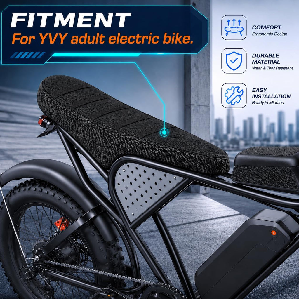 JFG RACING Seat Cover for YVY Adult Electric Bike,PVC Non-Slip Cushion Cover Replacement for YVY Ebikes for Adults-Black