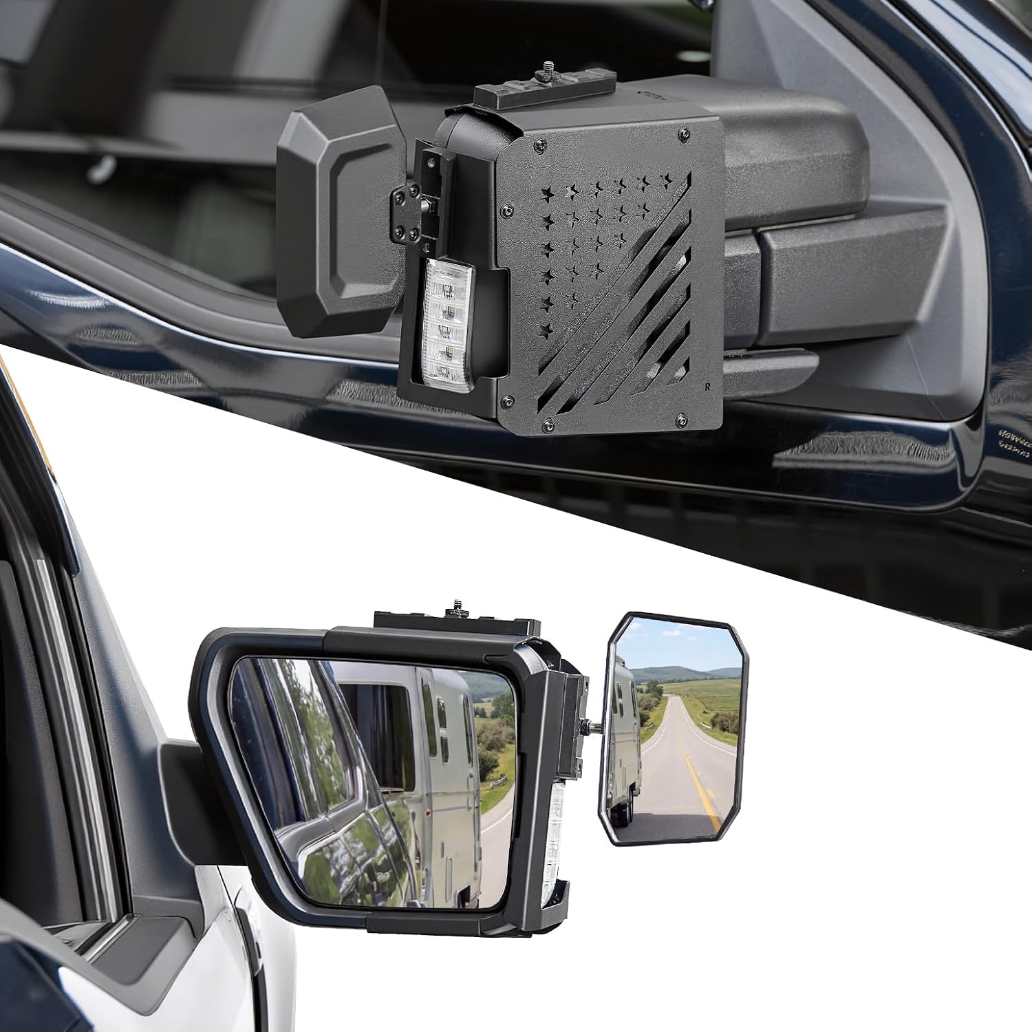 JOYTUTUS Towing Mirror Compatible with Ford F150 2021-2026 | 360° Ball-Joint Convex Mirror, Up to 4 m Visibility, Clip-On Removable Design for Towing