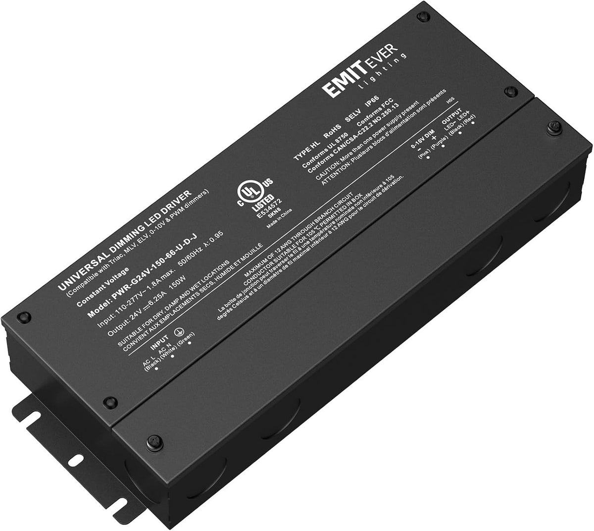 EMITEVER Dimmable Led Driver, 150W AC 110V-277V to DC 24V Transformer, 5-in-1
