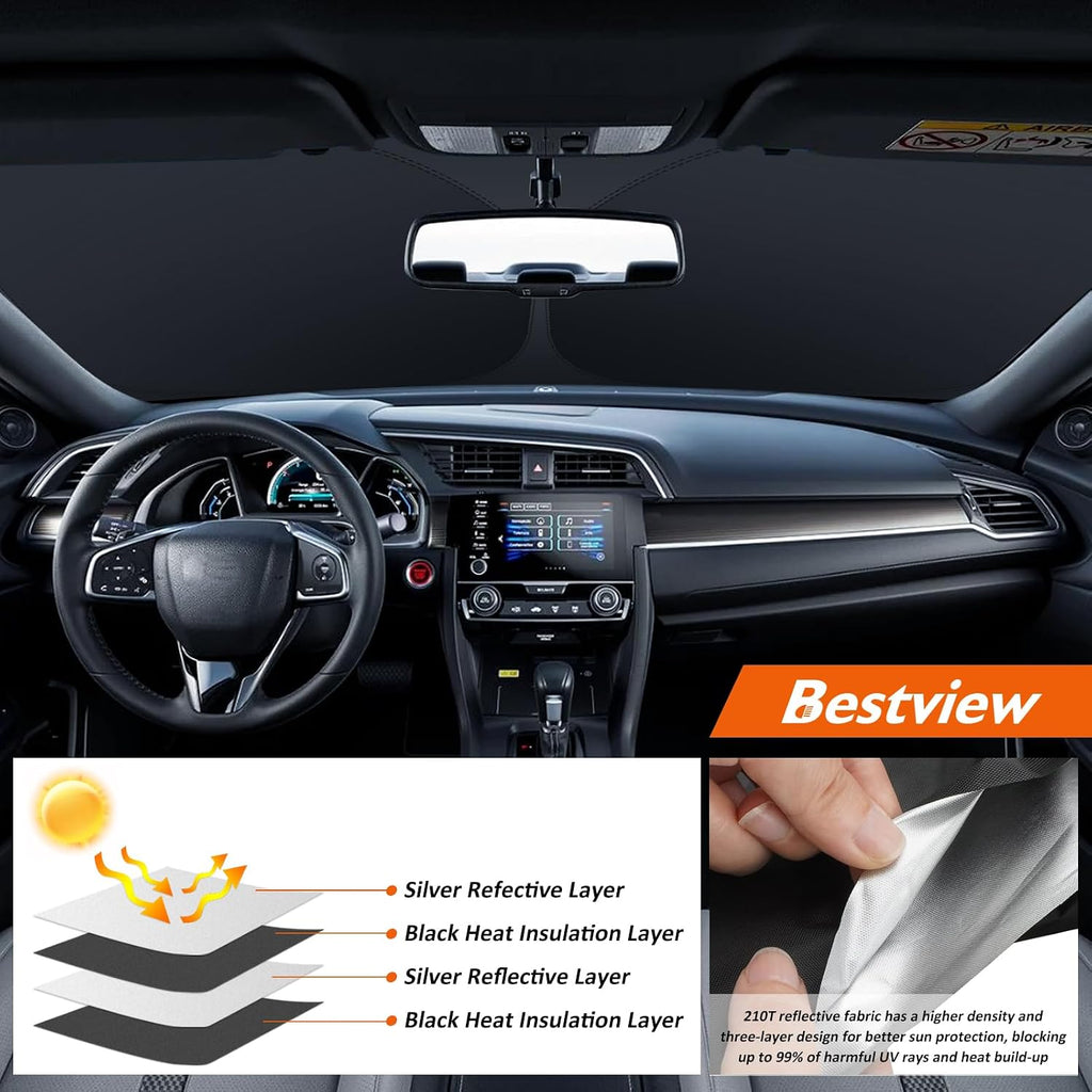 American Flag Windshield Sun Shade for 2016-2021 Honda Civic：Bestview Foldable Front Window Sunshade, Sun Visor Protector Block UV Rays & Heat Reflector, Keep Your Car Cooler, Includes Storage Bag
