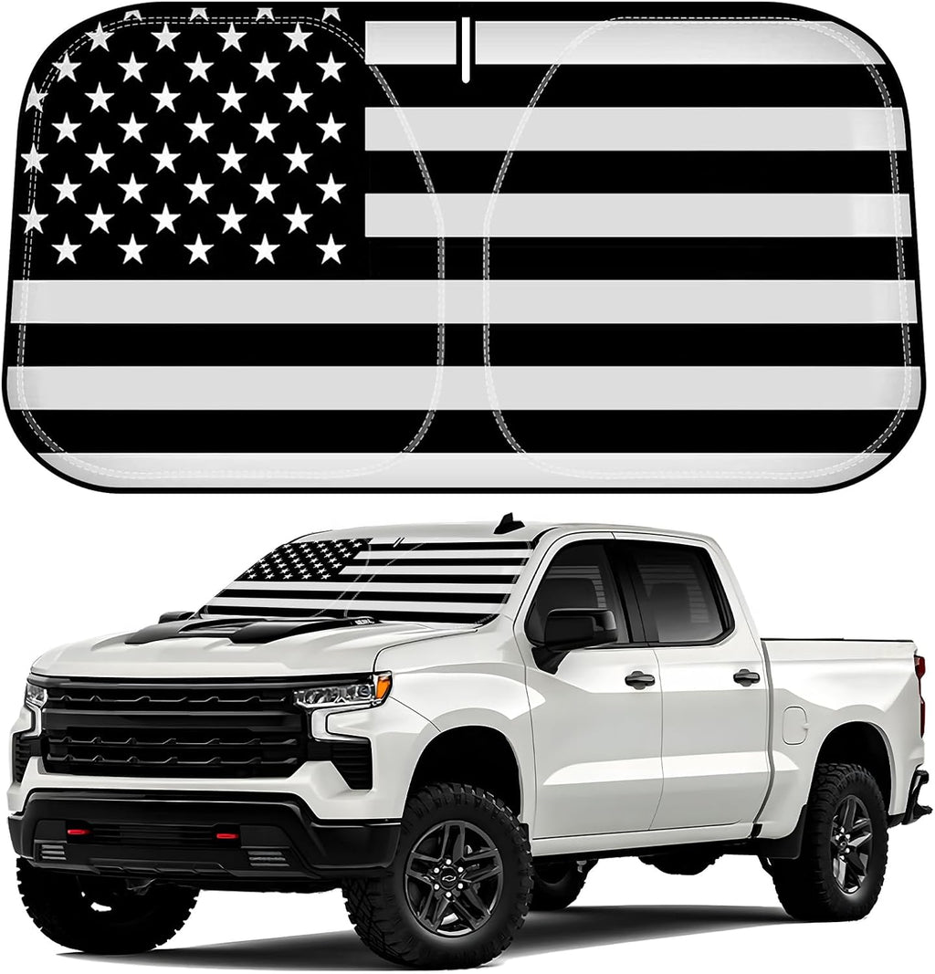 D-Lumina Windshield Sun Shade for 2019-2025 Chevy Silverado 1500 Accessories, Front Window Sunshade American Flag Sun Visor Protector Sun Shield Block UV Rays Heat, Foldable 2 Layers 210T Material