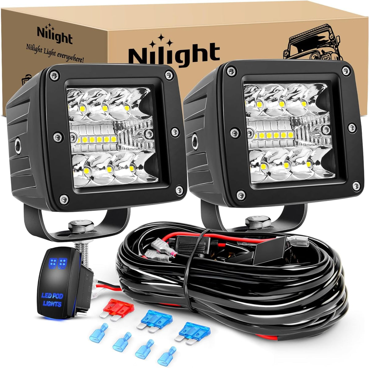 nilight 2pcs 3inch 42w led cubes upgraded spot, main product view