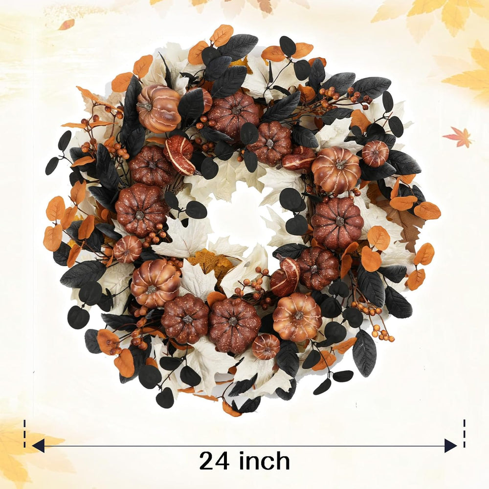 24" Fall Pumpkin Wreath Artificial Halloween Wreath for Front Door