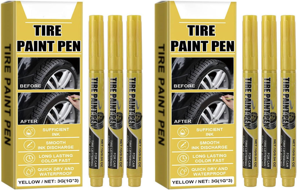 Yellow Tire Paint Pen, 6 Pcs 1g Quick Repair Weather Easy Application, with Smooth Results, for Automotive Vehicle Tire Scratch