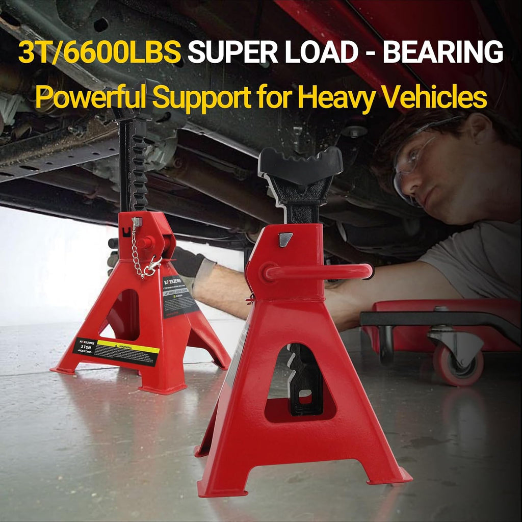 3 Ton Jack Stands, 1 Pair Heavy Duty Steel Car Jack Stands with Double Locking Pins, Adjustable Height for Cars, SUVs, Sedans and Vehicle Repair Maintenance(Red)