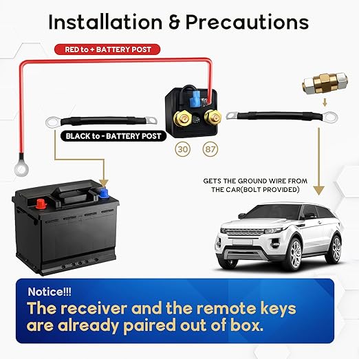 Side Post Remote Battery Disconnect Switch 12V, 250A Negative Battery Cut Off