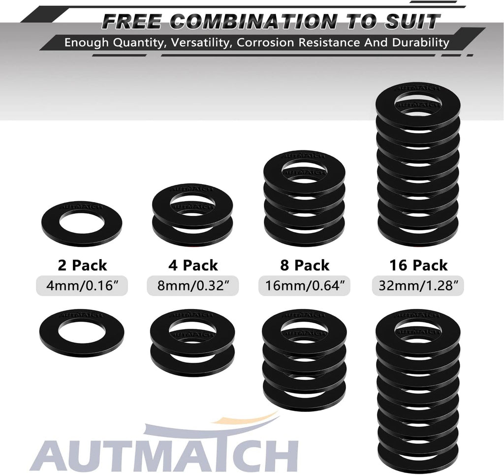AUTMATCH Pack of 16 D Ring Shackle Washers Rubber Spacers Fits 3/4 Shackle Protect Your Bumper and Prevents Rattling Black