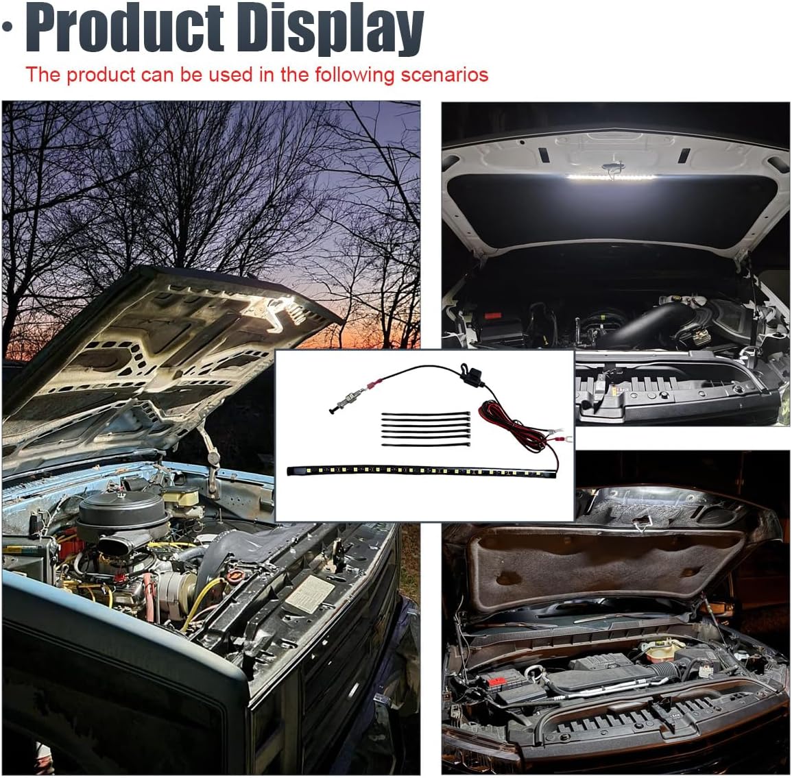 Car Under Hood LED Light Kit, 12V Waterproof Car Under Hood Work Inspection Lights, Automatic On/Off Vehicle LED Strip, Universal Auto Lights Bars for Cars, Trucks, SUVs (5050)