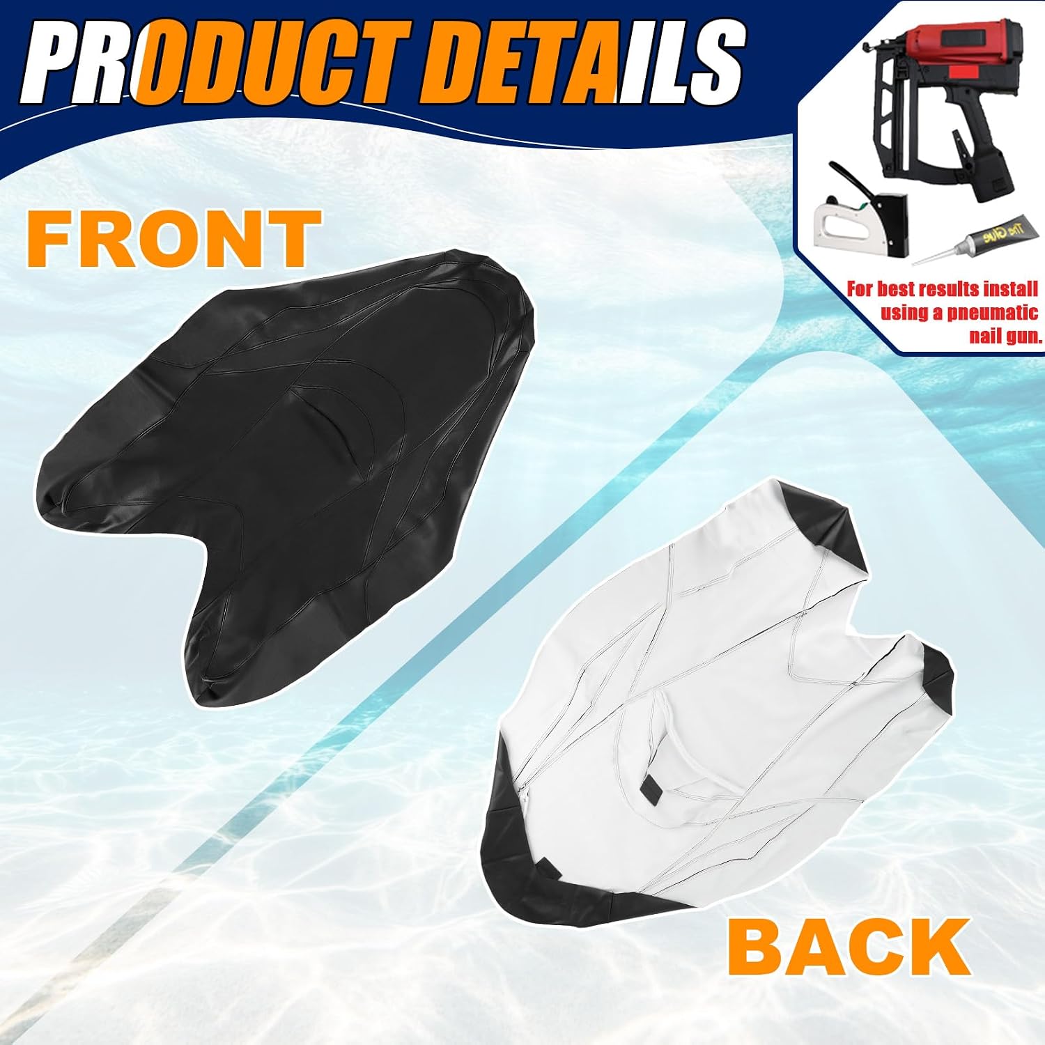 Seat Cover Replacement for 11-18 SeaDoo GTI/GTS/Wake 130/Rental/155 | 3-Layer Custom Fit Faux Leather: Waterproof, Filter Inner, Tough Base. Staple Install (Basic Setup Accessories Kit Included)