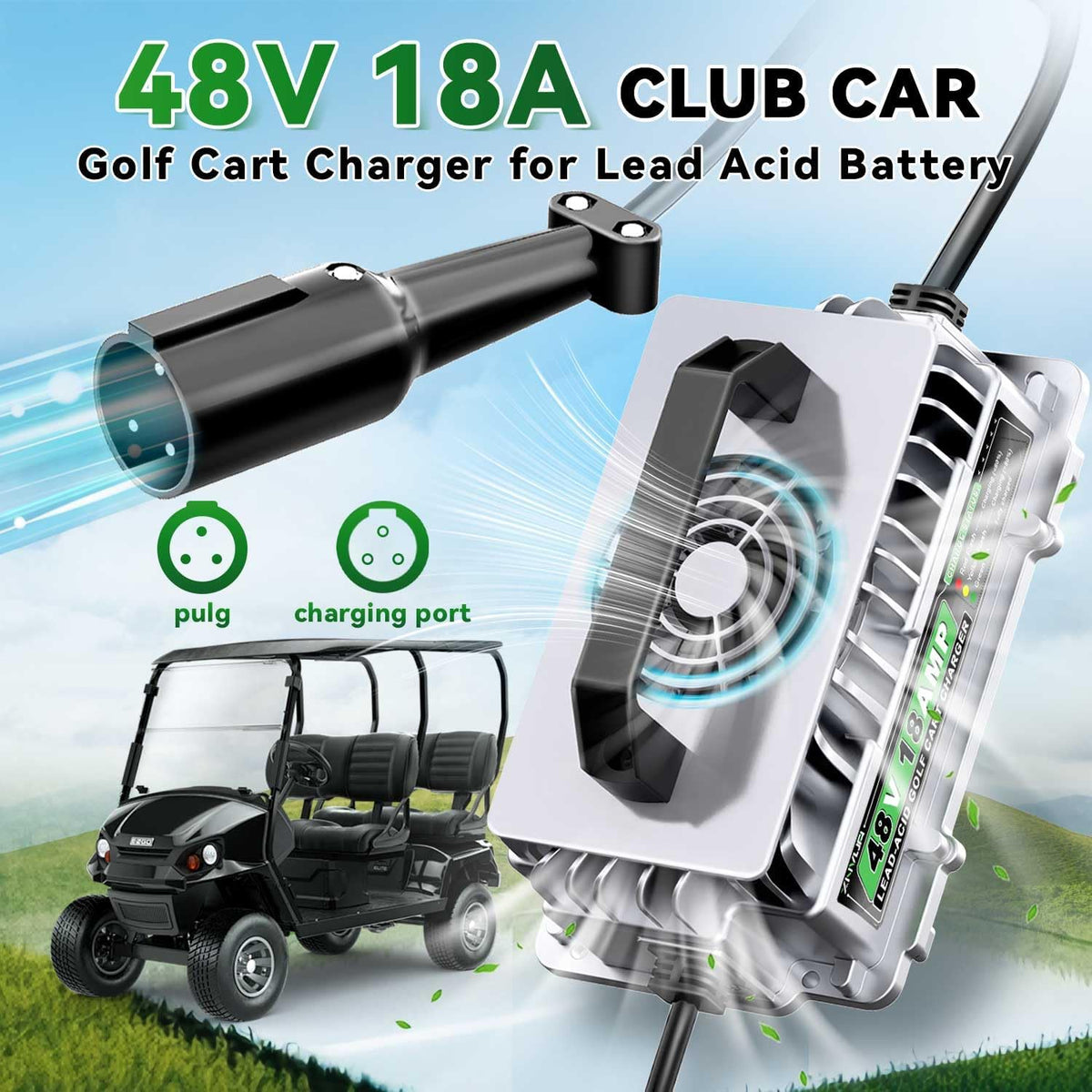 48 volt 18 amp golf cart battery charger, close-up detail