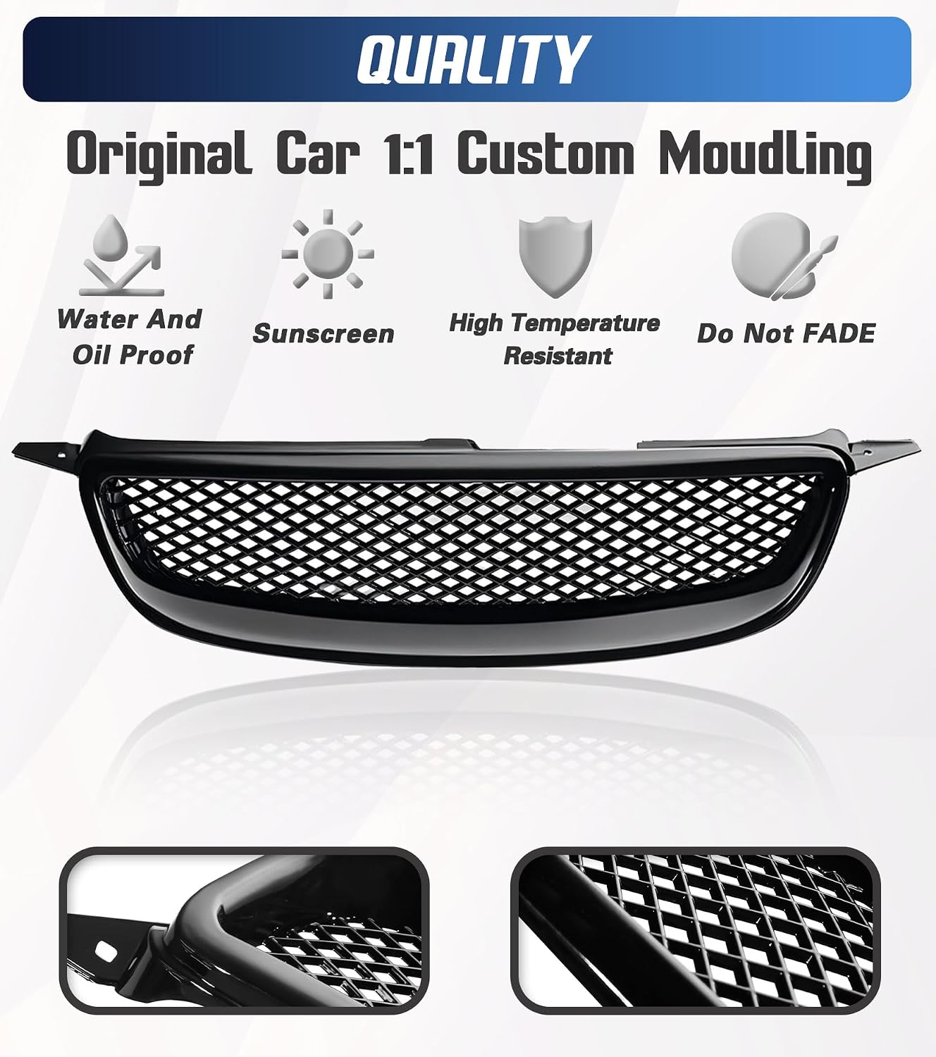 Front Grille Compatible with 2003-2008 Toyota Corolla CE LE S XRS Hood Mesh Grille ABS Plastic Glossy Black
