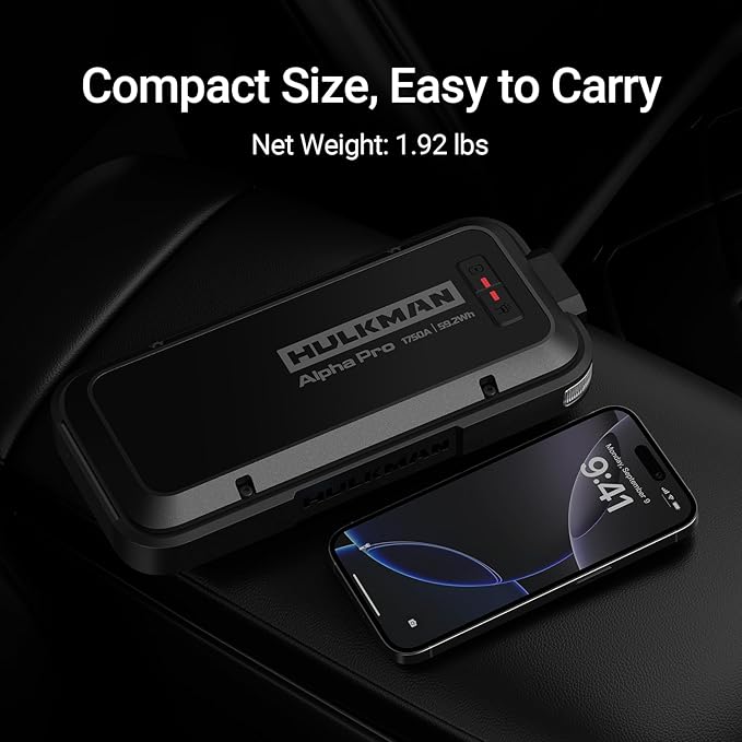 Hulkman Alpha Pro Solid Black, 1750A 59.2Wh Car Jump Starter Portable, - Image 8