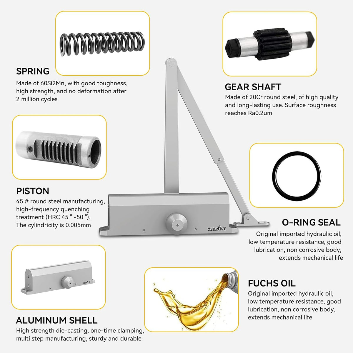 automatic door closer heavy duty hydraulic aluminum alloy, close-up detail